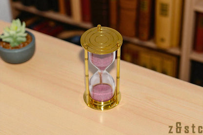 Classic Brass Hourglass Timer – Nautical Decor Gift with Pink Sand