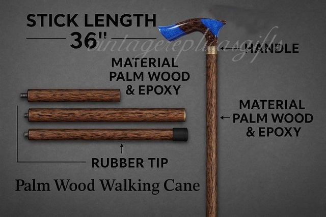 olid Palmwood Walking Stick 36” Handmade Designer Cane Durable Mobility Aid