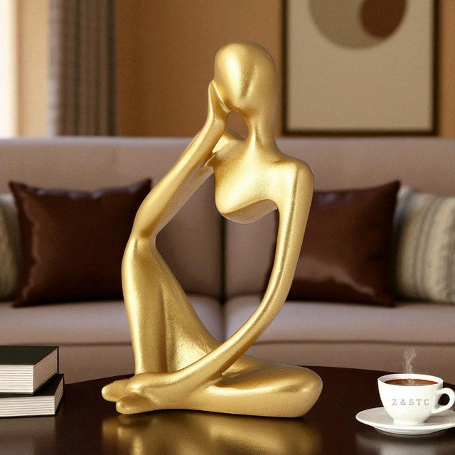 Set of 3 Thinker Men Statues – Gold Resin Home Decor