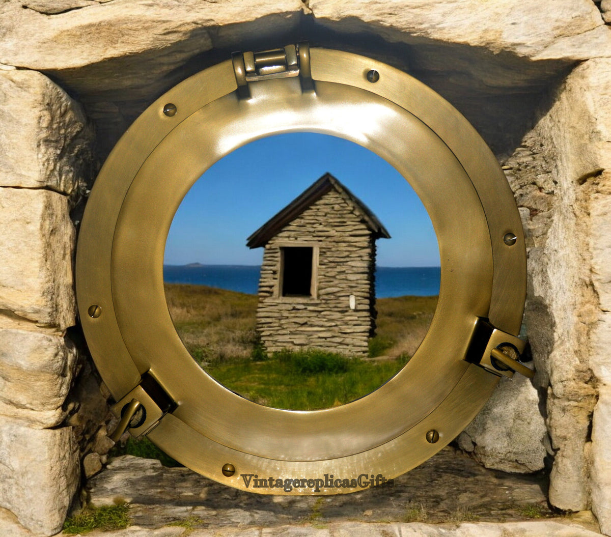 15” Brown Canal Boat Porthole Window Glass – Nautical Home Decor Door Accent