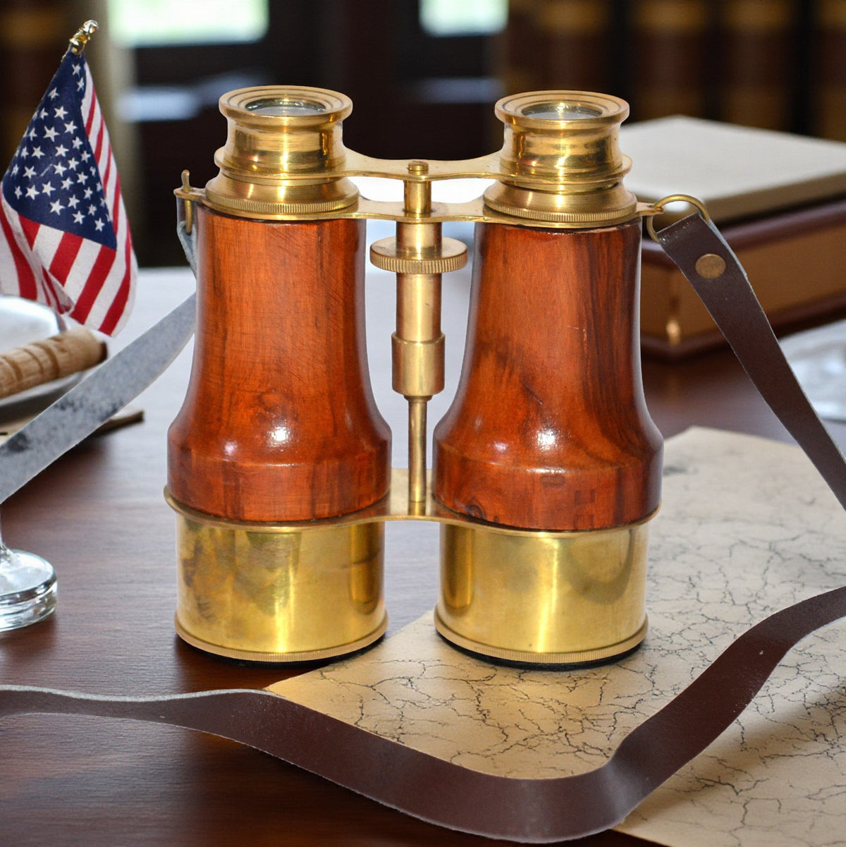 Antique Brass and wood Spyglass Binocular – Nautical Victorian Marine Style