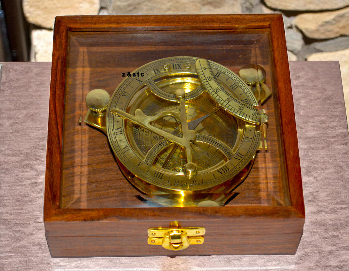 Marine Brass Compass with Wooden Display Case | Antique Nautical Gift Idea
