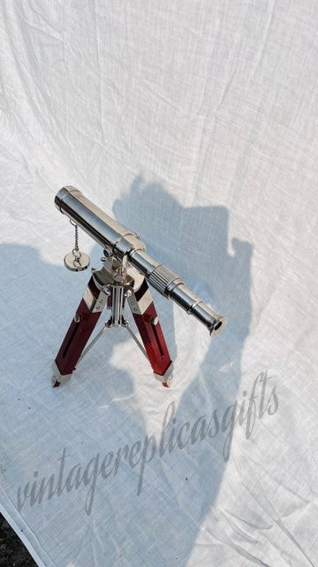 Vintage Brass Telescope on Wooden Tripod | Antique Nautical Spyglass | Maritime