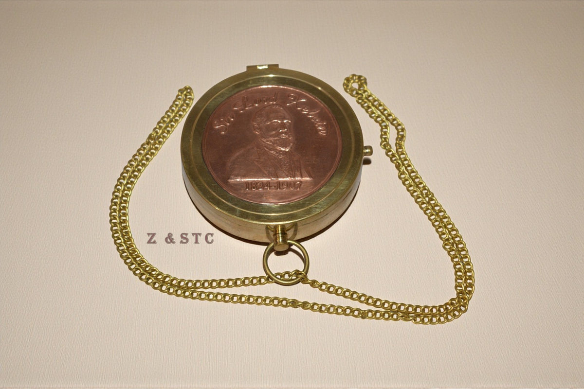 Vintage-Style Brass Compass – STV Lord Kelvin 1824–1907 Engraved Collectible