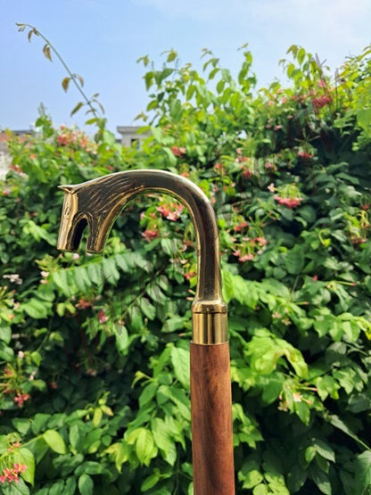 Wolf Head Brass Handle Walking Stick 37" Wooden Cane Handmade Antique Vin