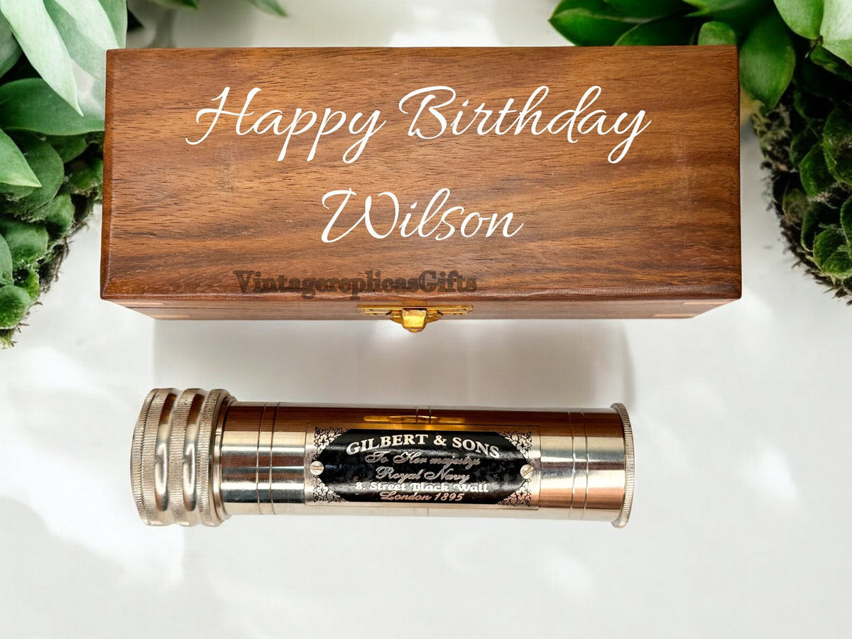 Vintage Brass Kaleidoscope With Wooden Box Wedding Gift For Adult And Kids