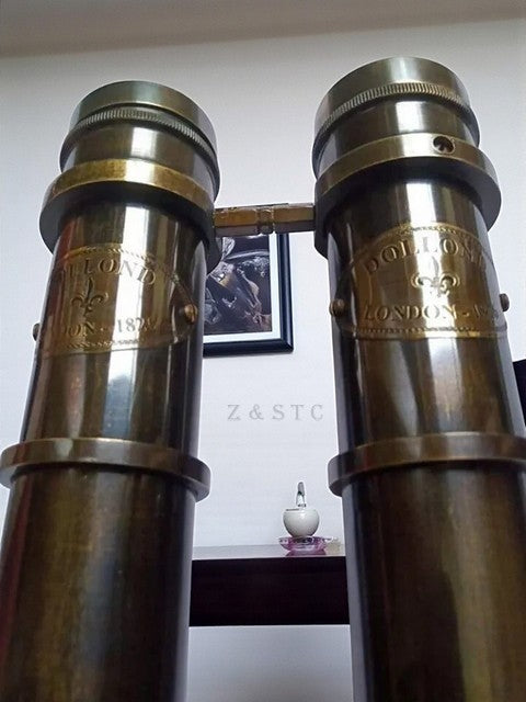 Antique Brass Folding Binocular Spyglass Nautical Marine Telescope with Case