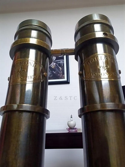 Antique Brass Folding Binocular Spyglass Nautical Marine Telescope with Case