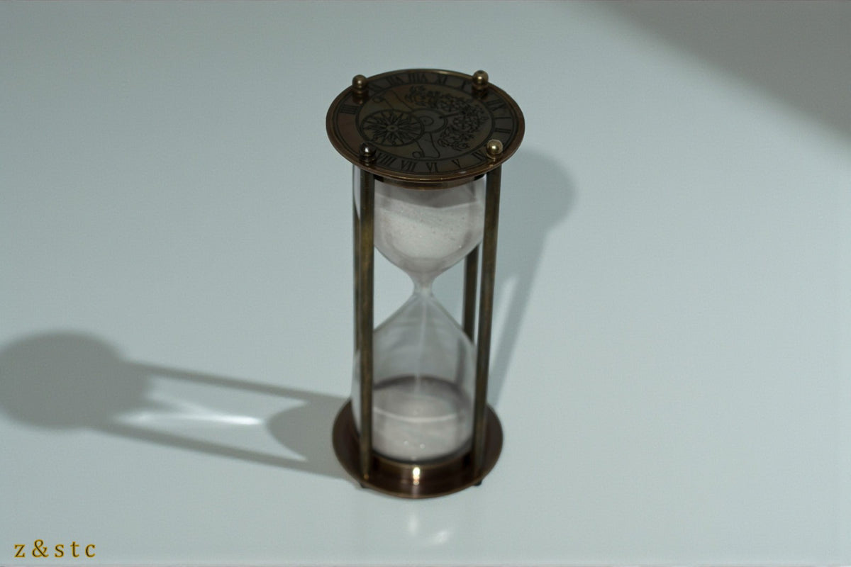Decorative Antique Brass Hourglass Timer – 6" Sand Timer with 100-Year Calendar