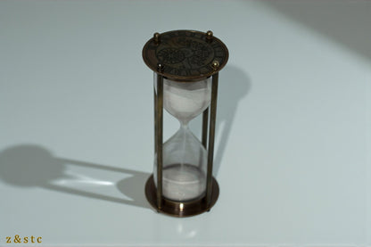 Decorative Antique Brass Hourglass Timer – 6" Sand Timer with 100-Year Calendar