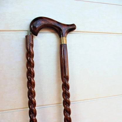 Wooden Walking Cane Derby Handle 2 Fold Handmade Travel Walking Stick 38"