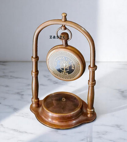 Elegant Brass Desk Clock with Compass Nautical Vintage Style, Perfect Gift