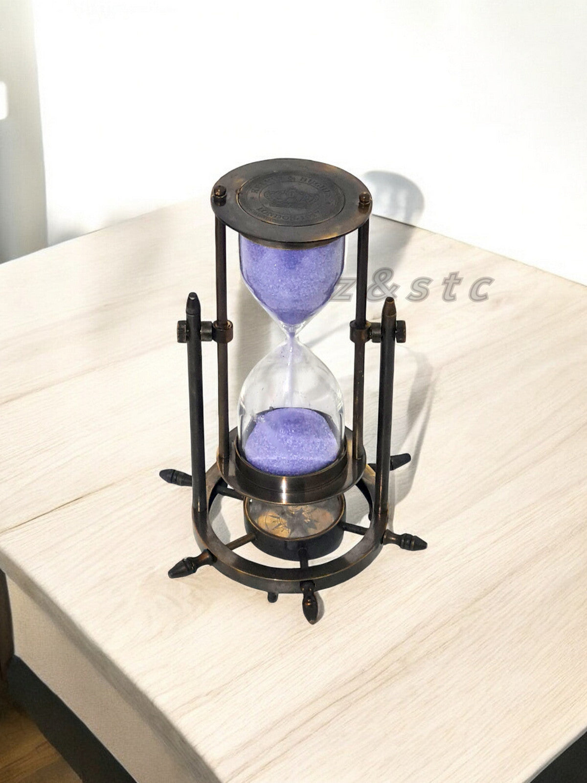 Brass 5-Minute Hourglass Timer with Compass Base – Nautical Sand Clock Decor