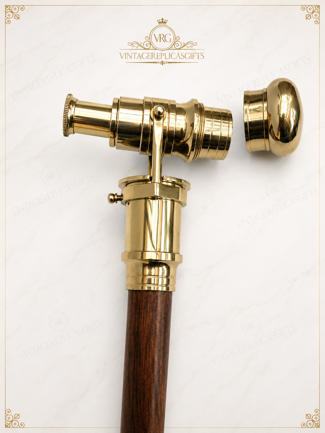 Victorian Brass Spy Telescope Walking Stick Wooden Cane 36" Antique Style
