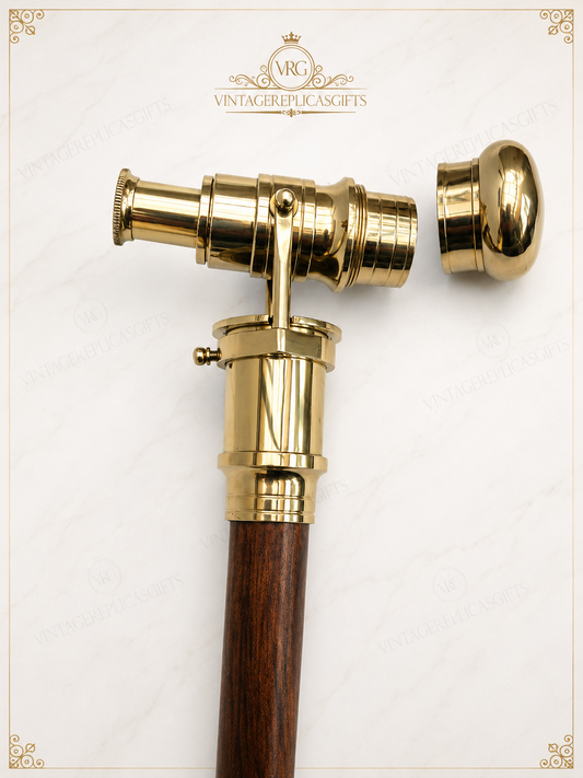 Victorian Brass Spy Telescope Walking Stick Wooden Cane 36" Antique Style