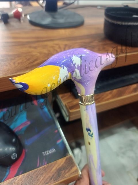 Hydro Dipped Walking Stick Wooden Cane 36” Detachable 3 Piece Brass Ring Vintage